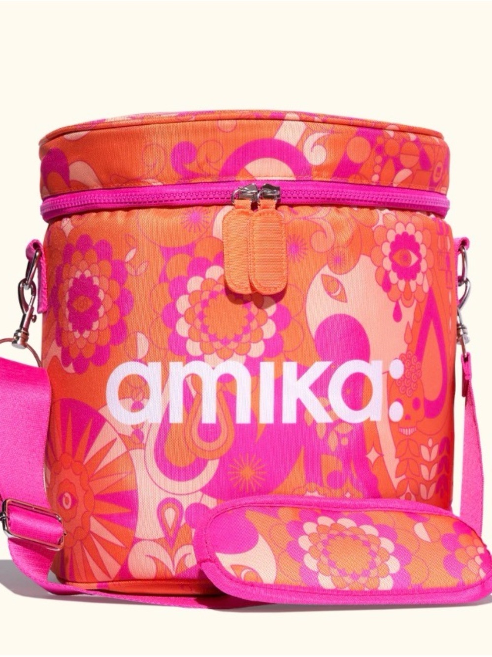 amika Pink & Orange Floral Insulated Crossbody Cosmetic Case